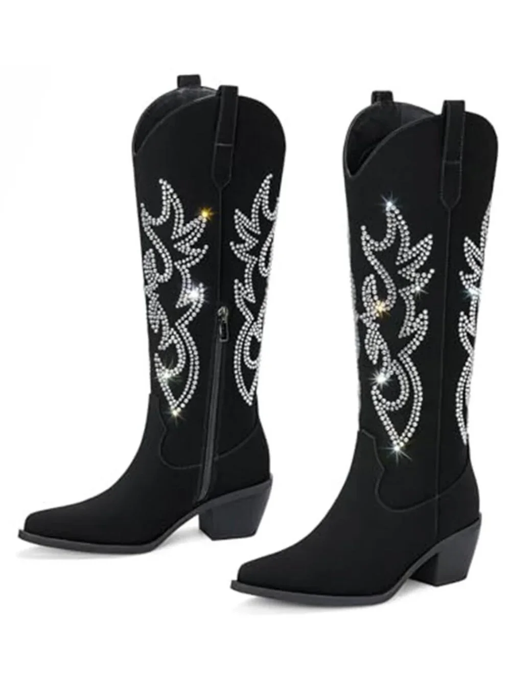 Western Cowboy Boots for Women - Knee High Wide Calf Cowgirl Boots, Slip On